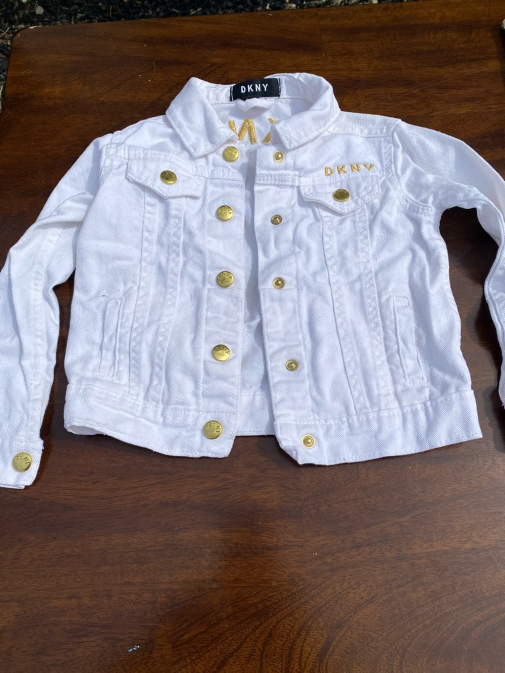 DKNY White Denim Jacket with Gold Buttons